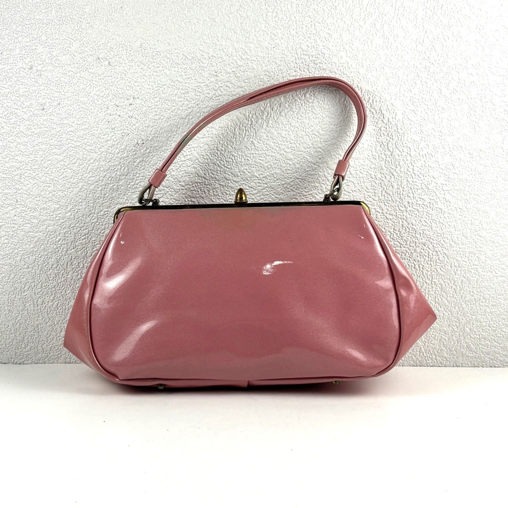 Etra Vintage Handbag Womens Medium Pink Patent Kiss Lock Frame Bag MCM Retro